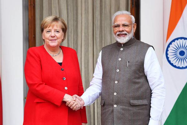 Angela Merkel met PM Modi on Friday at the Rashtrapati Bhavan 