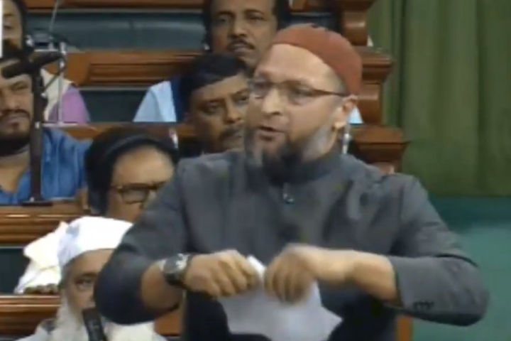 Asaduddin Owaisi tears a copy of citizenship bill in the LS Session