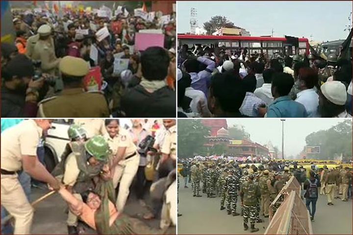 A large number of protesters gathered in the Red Fort area