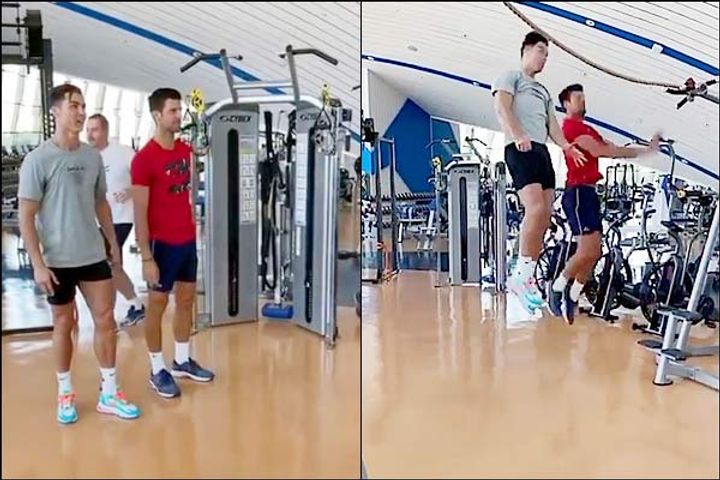 Ronaldo teaches Djokovic how to jump like him