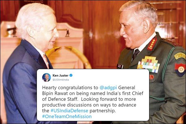  Indian Army congratulated Gen Rawat on being appointed as the first Chief of the Defence Staff