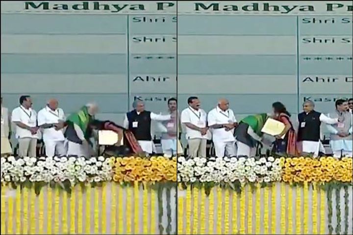 Modi bowed himself in honor of a woman who touches his feet