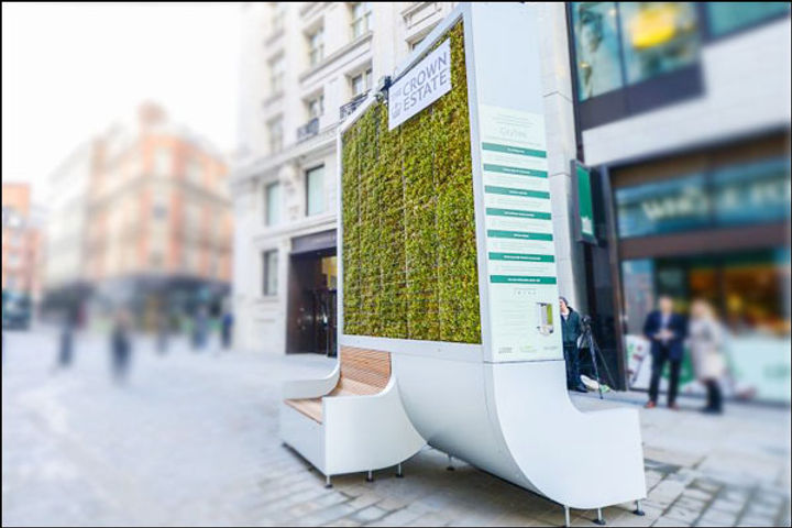 Moss-covered CityTree bench designed to combat urban pollution