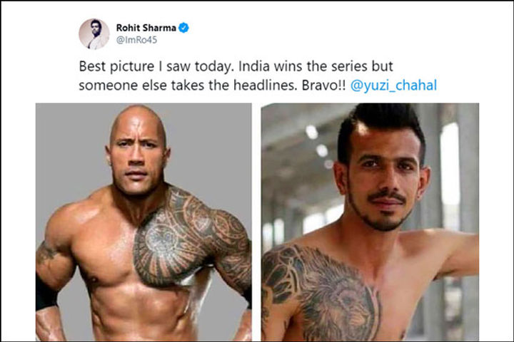 Rohit Sharma trolls Yuzvendra Chahal by comparing his shirtless photo with The Rock