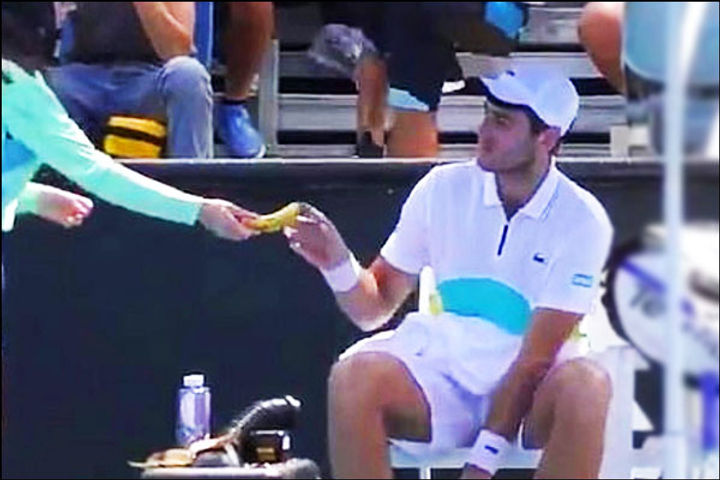 Tennis Player Asks Ballkid To Peel Banana then Umpire Tells Him Off