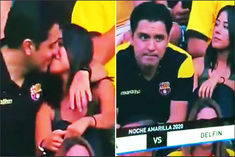 Kissing girlfriend in a football match  people pulled up after watching the video
