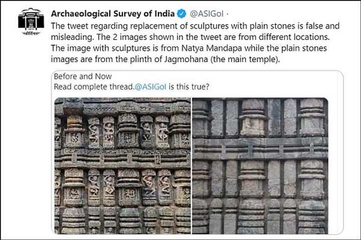 ASI rejects Twitter user misleading tweets on Konark Temple restoration