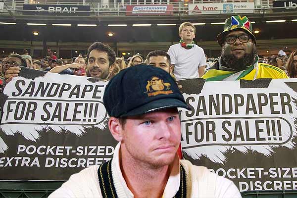 South African fans hold posters to boo Steve Smith in the first T20