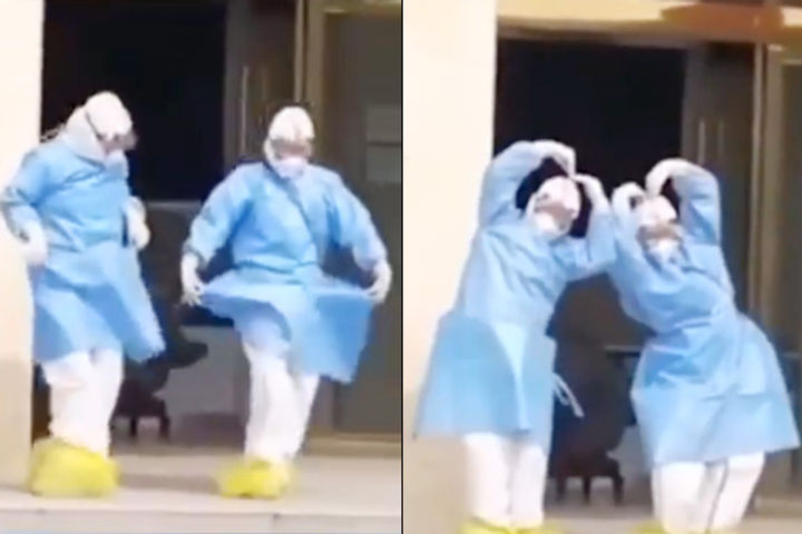 2 Chinese doctors dance joyfully  celebrate coronavirus recovery  video goes viral