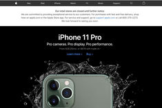 Apple website banner confirms retail stores are closed until further notice
