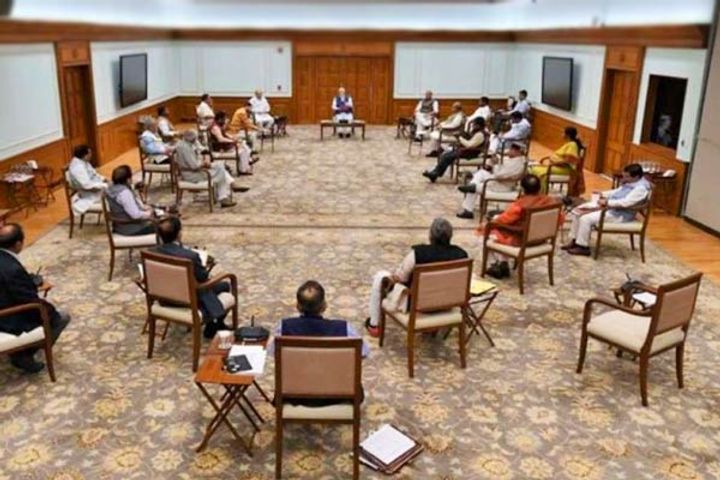  PM Modi Cabinet ministers exercise social distancing during cabinet meeting 