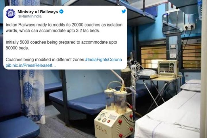 Railways readies 3.2 lakh isolation beds by modifying 20000 coaches 