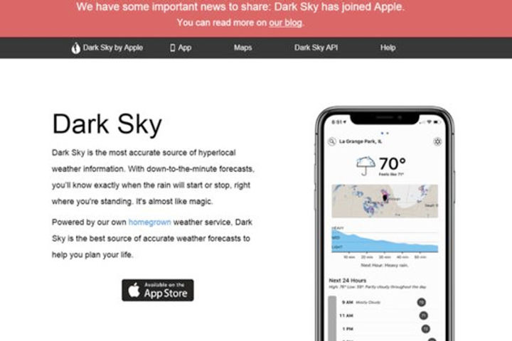 Apple purchased the weather predicting app Dark Sky