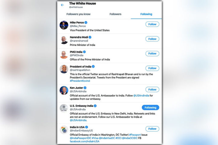 PM Modi only world leader followed by White House on Twitter White House follows President Kovind to
