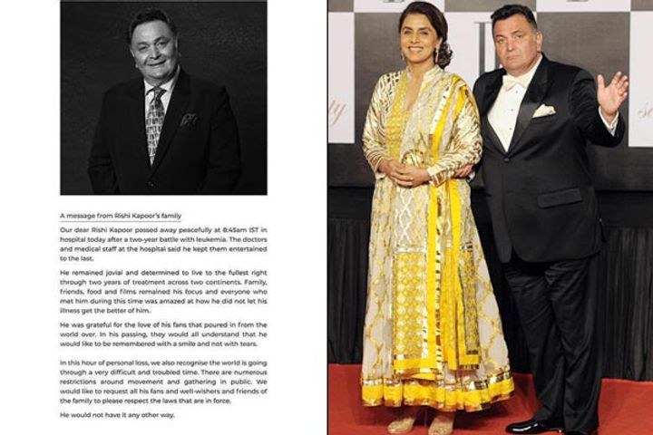 Rishi Kapoor wife Neetu Kapoor shares emotional Instagram post after his demise
