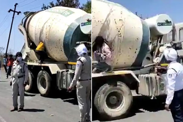 18 migrant workers trying to go back home, found stuffed in concrete mixer on a highway in MP