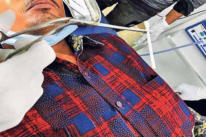 Stuck stuck in nose while taking samples of suspect action taken against lab technician