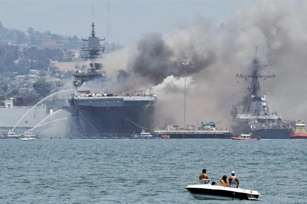 US assault ship USS Bonhomme Richard catches fire in San Diego 21 sailors injured