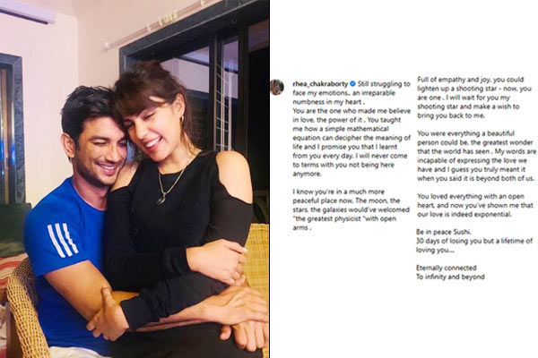 Words are incapable of expressing the love we had Rhea Chakraborty pens down a heartfelt note for Su