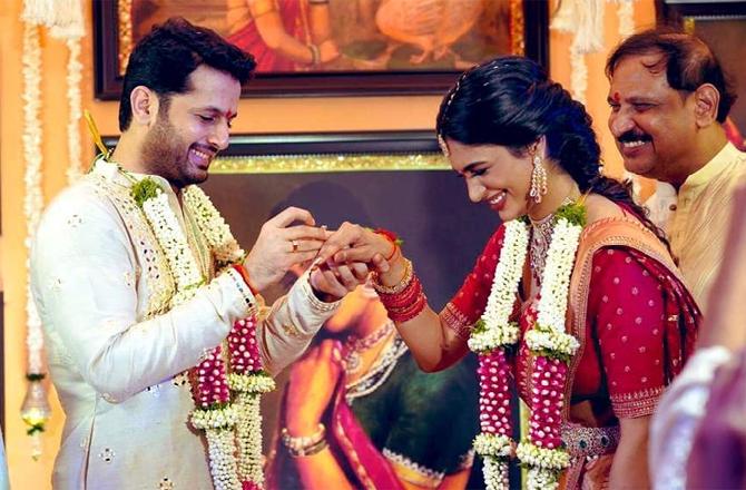 Telugu star Nithiin gets engaged to ladylove Shalini posts pic on social media