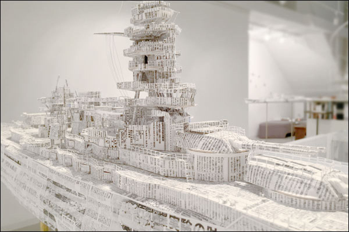 Japanese Artist Creates Detailed Battleship Miniatures Out of Old Newspapers