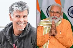 PM Modi intertacting with Milind Soman