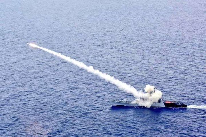 Anti-Ship Missile Fired By Indian Navys Guided Missile Corvette INS Kora In The Bay Of Bengal