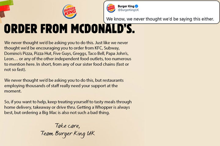 BurgerKIng urges to order from MCDONALS's