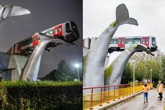 Netherlands Metro Train Out Of Control Lands On Whale Sculpture After Crashing