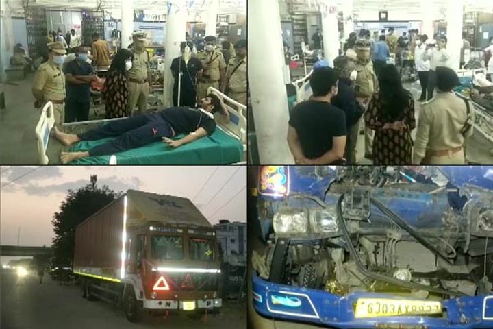 Many People Killed And Injured In Collision Between Two Trucks At Waghodia Crossing Highway In Vadod