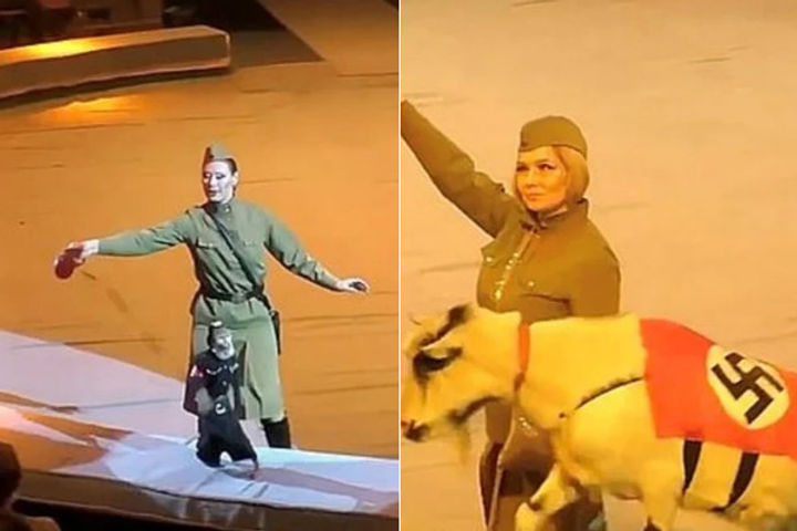 Russian Circus Performance Featuring A Monkey In Nazi Uniform And A Goats Parading In Swastikas