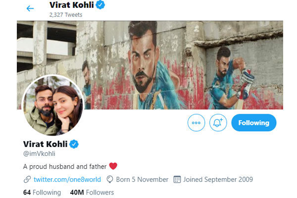 Kohli changed Twitter bio, wrote this for wife and daughter