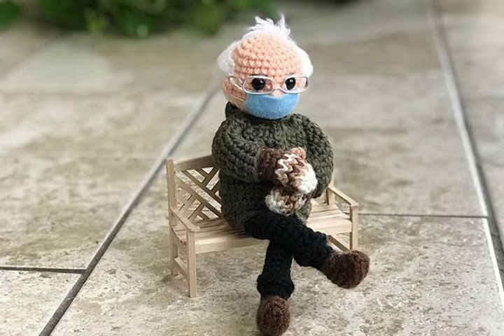 Crochet doll of Bernie Sanders