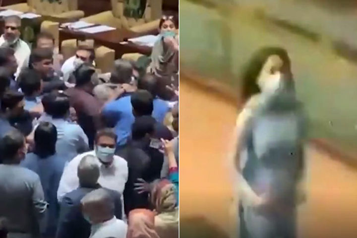 Uproar and violence in Sindh assembly, female MLA seen running away after saving her life, video vir