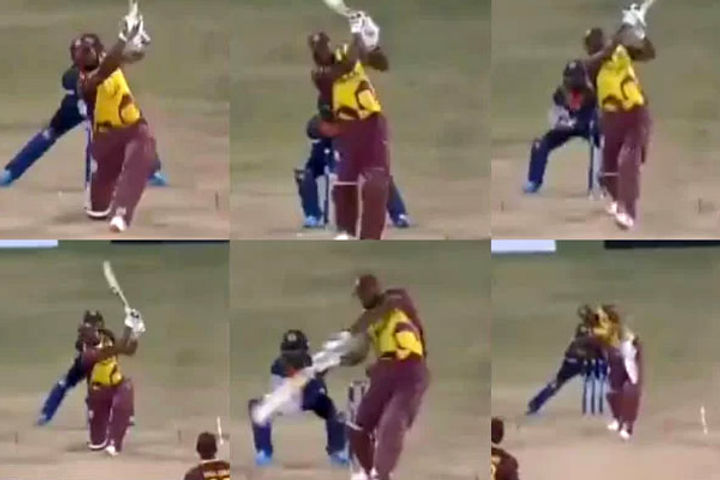  Kieron Pollard smacks six sixes in an over against Akila Dananjaya in the first T20I