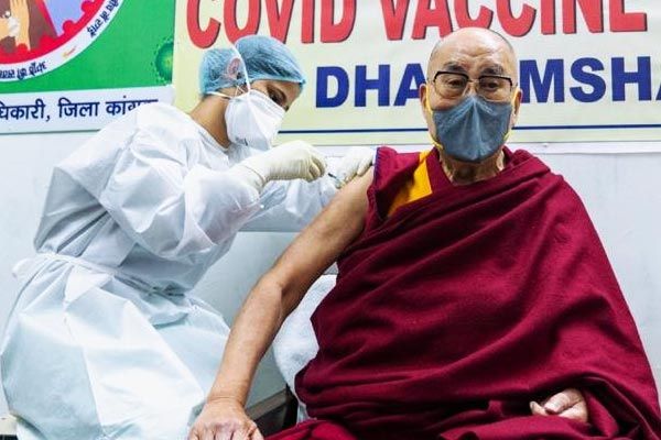 Dalai Lama took his first shot of the COVID19 vaccine at Zonal Hospital Dharamshala
