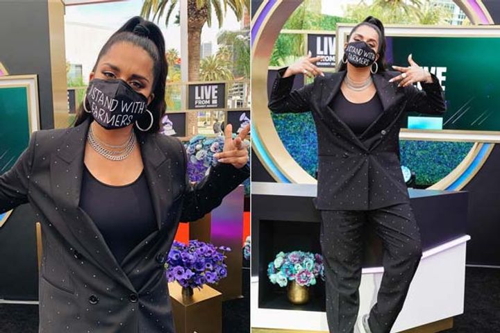 YouTuber Lilly Singh wore a mask in farmers support at Grammy Awards 2021
