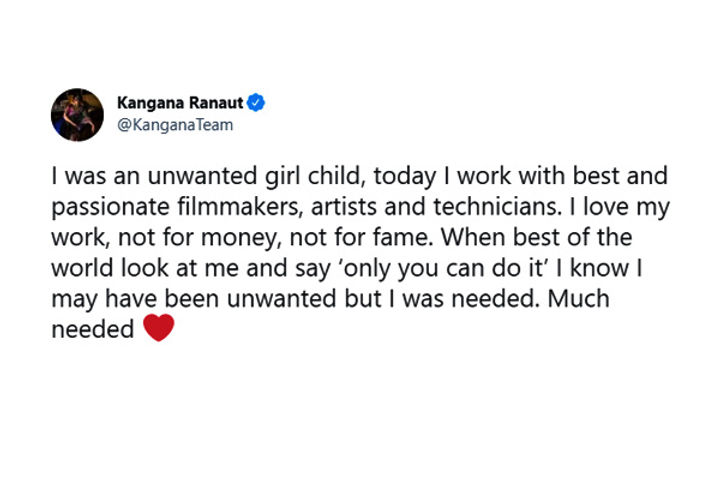 Kangana Ranaut Said I Was Unwanted Girl Child 