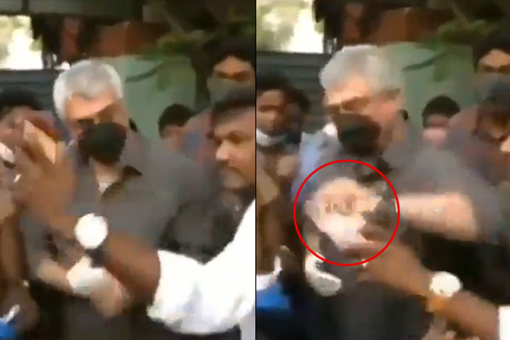 Tamil Superstar Ajith Kumar Snatches Fan Phone At Polling Booth For Not Wearing Mask