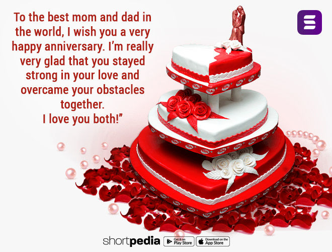 Anniversary Wishes For Parents : To the best mom and dad in the world, I  wish you a very happy anniversary. I'm really very glad that you stayed  strong in your love