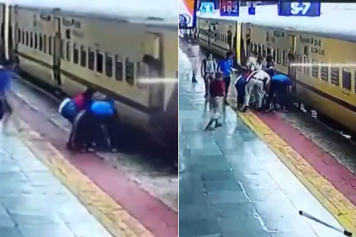 Fellow Passengers Saved The Life Of A Woman In Indore Who Was Trying To Board A Moving Train Fellow Passengers Saved The Life Of A Woman In Indore Who Was Trying To Board A Moving Train
