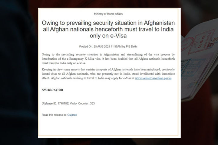 E Visa mandatory for Afghans