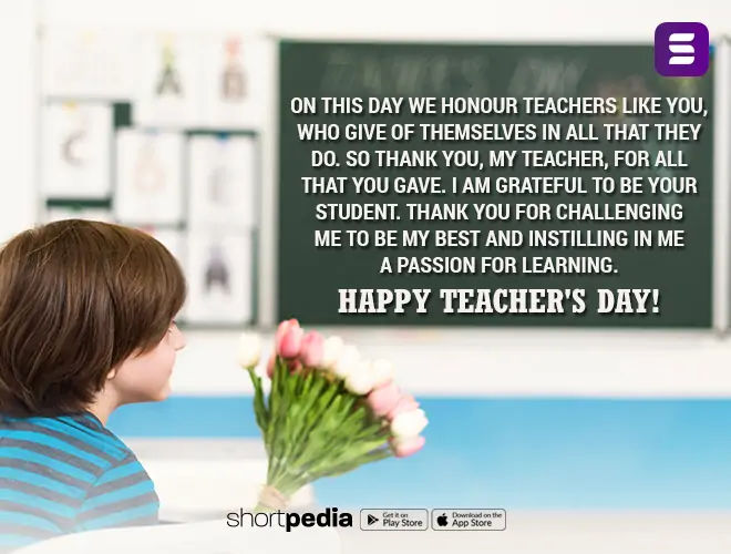 Teachers Day Quotes : On This Day We Honour Teachers Like You, Who Give Of  Themselves In All That They Do. So Thank You, My Teacher, For All That You  Gave. I