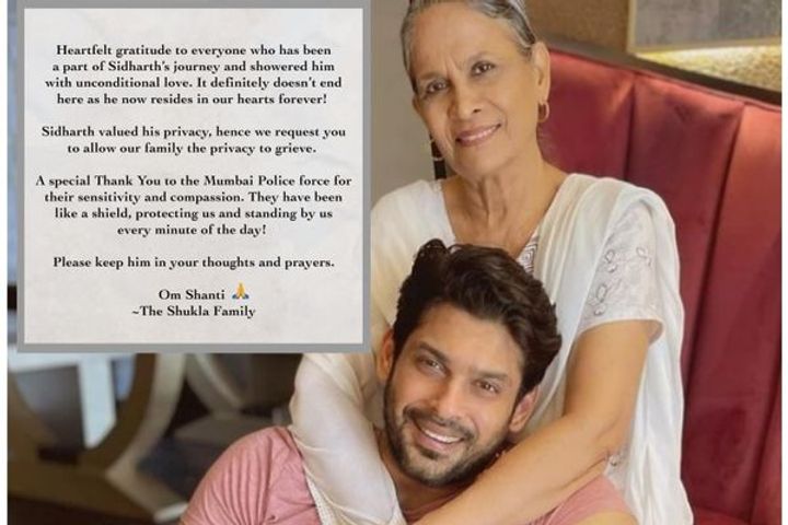 Statement by Siddharth Shukla's family 