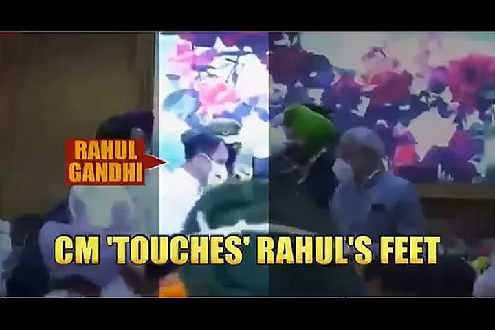Punjab CM Charanjit Singh Channi reportedly touches Rahul Gandhi feet Punjab CM Charanjit Singh Channi reportedly touches Rahul Gandhi feet