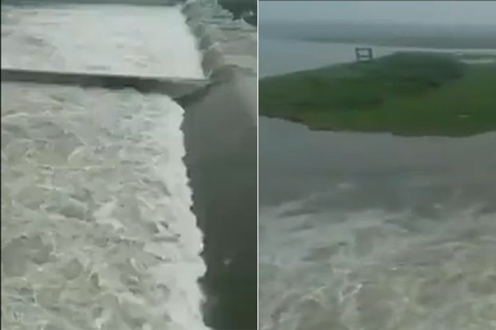 Gates of Ukai Dam opened to release water in Tapi river in Surat