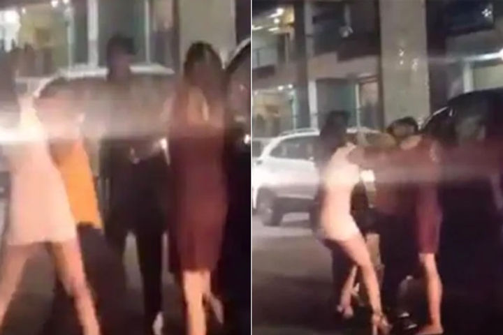 Girl Beating Up In Front Of Sky Hilton