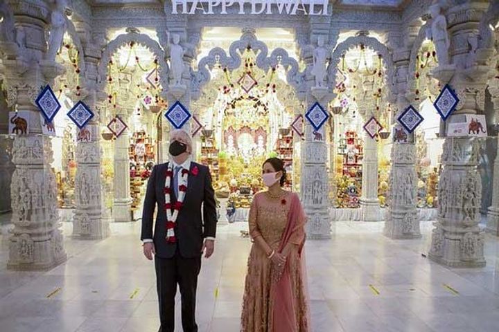Boris Johnson Home Secretary Priti Patel Visit Neasden Temple for Diwali