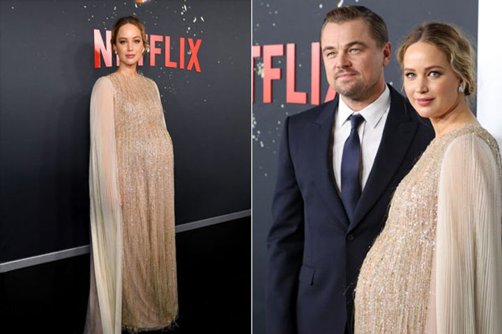 Oscar winning actress Jennifer Lawrence showed baby bump on the red carpet was seen with this actor