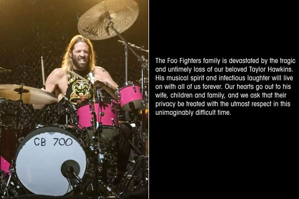 Rock band Foo Fighters drummer Taylor Hawkins dies